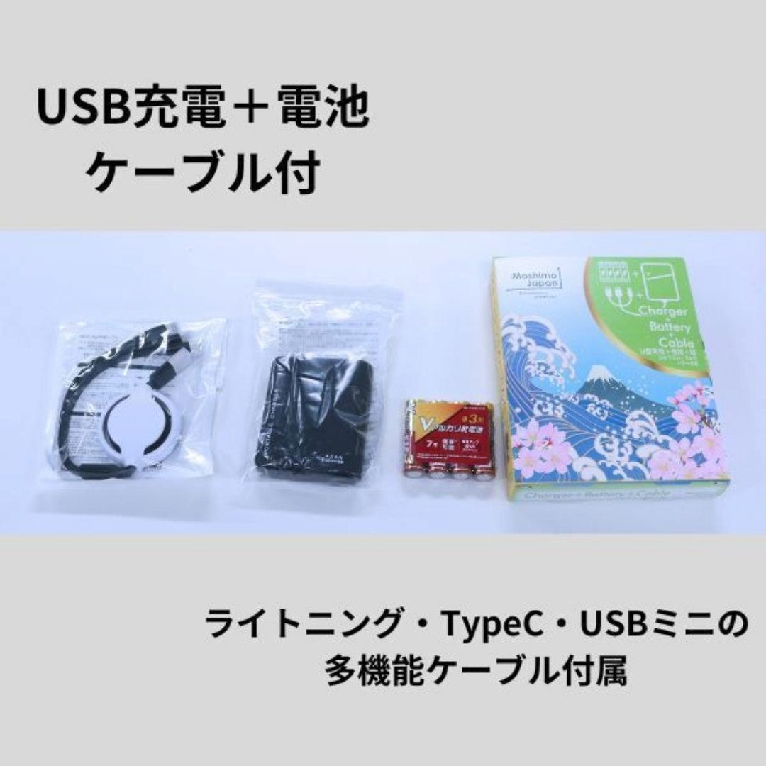 インバウンド向け 防災グッズ USB充電器+電池4本+ケーブル